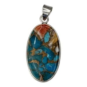 925 Sterling Silver Orange Spiny Turquoise Gemstone Pendant